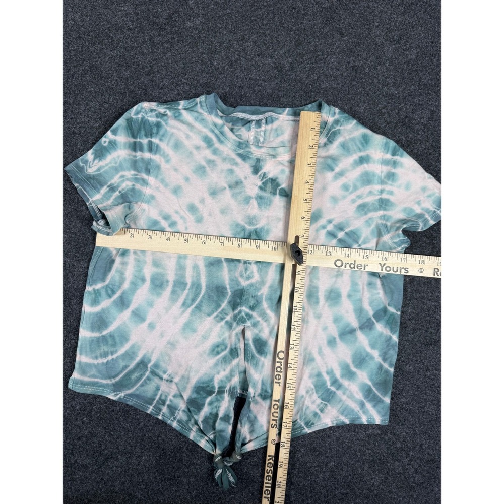 Lululemon All Sport Tie Front Shirt Size 6 CUSTOM Tie Dye Teal Cotton OOAK Yoga - Picture 4 of 7
